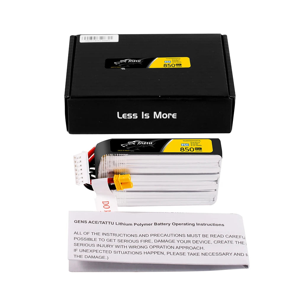 Tattu 850mAh 6S 95C 22.8V(HV) Long Lipo Battery | XT30 Plug | FPV Classic