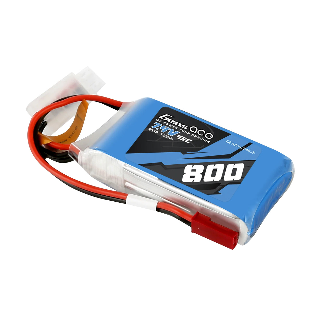 Gens ace 800mAh 2S 45C 7.4V Lipo Battery | JST-SYP Plug | Air Classic (Non-G-Tech)