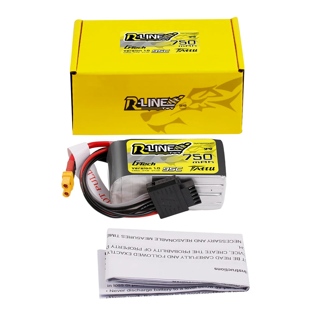 Tattu 750mAh 4S 95C 14.8V Lipo Battery | XT30 Plug | R-Line 1.0