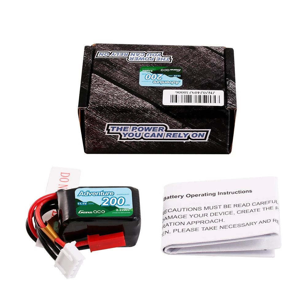 Gens ace 200mAh 3S 30C 11.1V Lipo Battery | JST Plug | Adventure (Non-G-Tech)