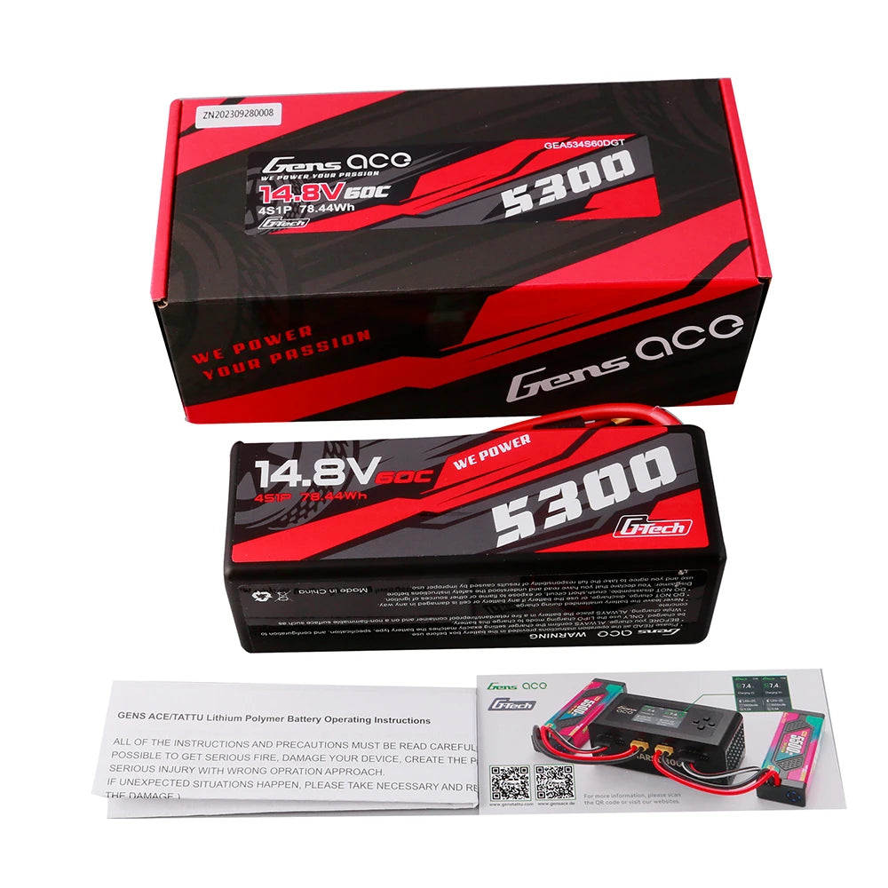 Gens ace 5300mAh 4S 60C 14.8V Lipo Battery | Hardcase | Deans Plug | Car Classic