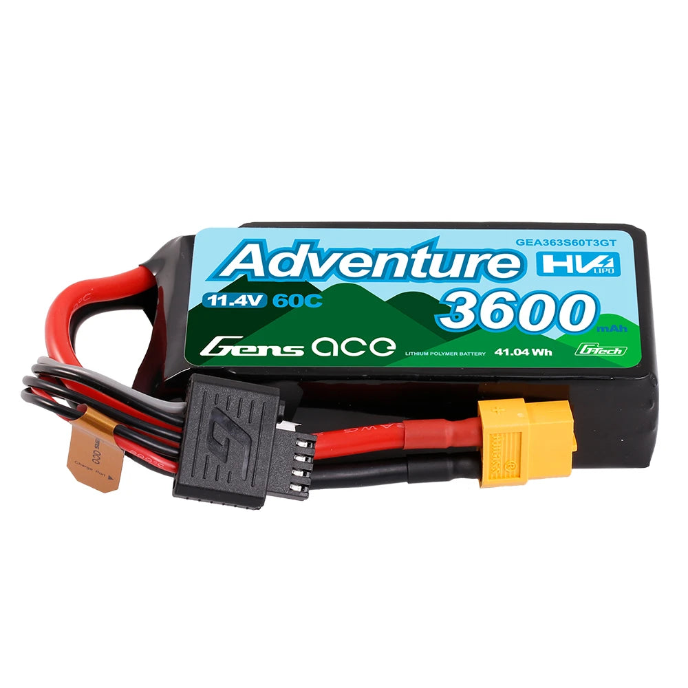 Gens ace 3600mAh 3S 60C 11.4V(HV) Lipo Battery | XT60+Deans | Adventure