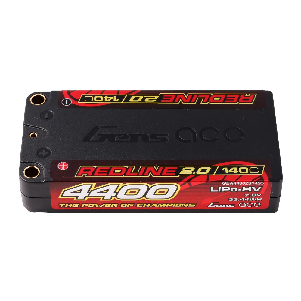 Gens ace 4400mAh 2S 140C 7.6V(HV) Shorty Lipo Battery | 5.0mm bullet | Redline 2.0