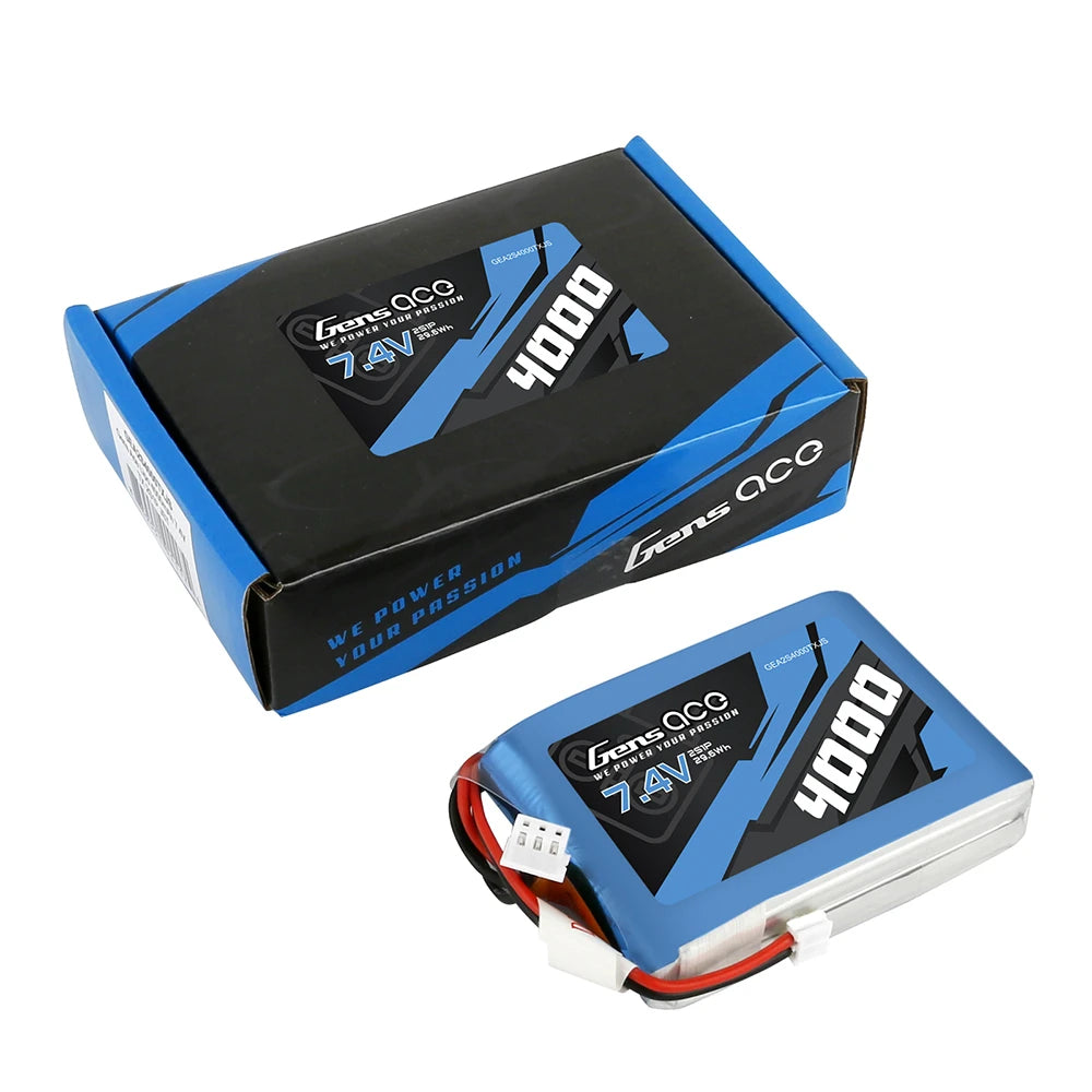 Gens ace 4000mAh 2S 7.4V Lipo Battery | JST-EHR Plug | TX&RX