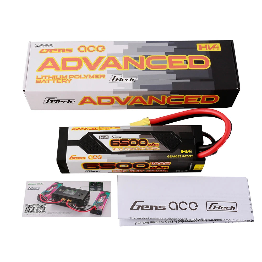 Gens ace 6500mAh 3S 100C 11.4V(HV) Lipo Battery | Hardcase | EC5 Plug | Advanced