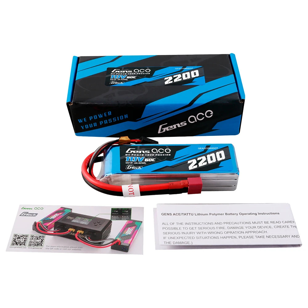 Gens ace 2200mAh 3S 60C 11.1V Lipo Battery | Deans Plug | Air Classic