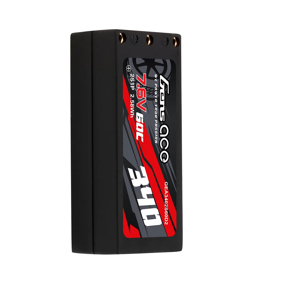 Gens ace 340mAh 2S 60C 7.6V(HV) Lipo Battery | Hardcase | 2mm Bullet to XT60 Adapter | Car Classic