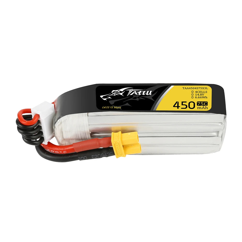 Tattu 450mAh 4S 75C 14.8V Long Lipo Battery | XT30 Plug | FPV Classic