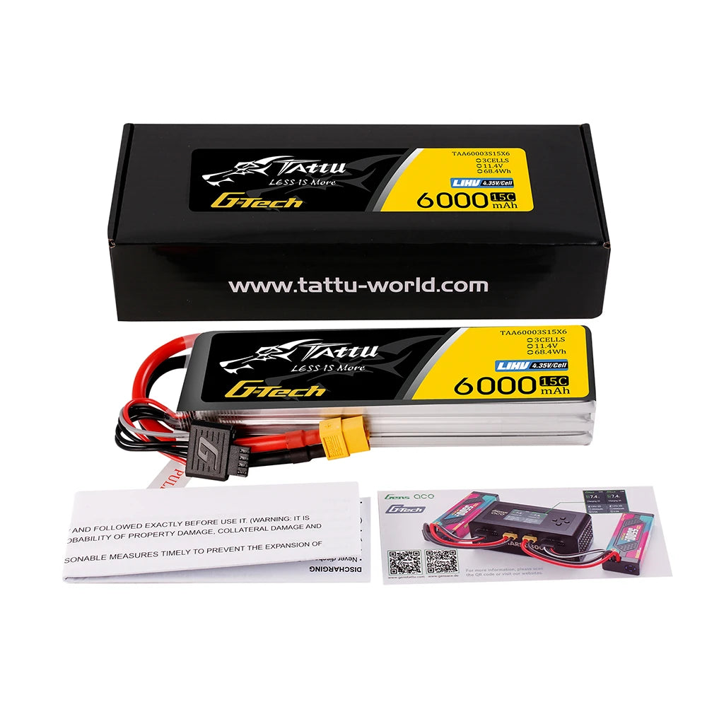 Tattu 6000mAh 3S 15C 11.4V(HV) Lipo Battery | XT60 Plug | FPV Classic