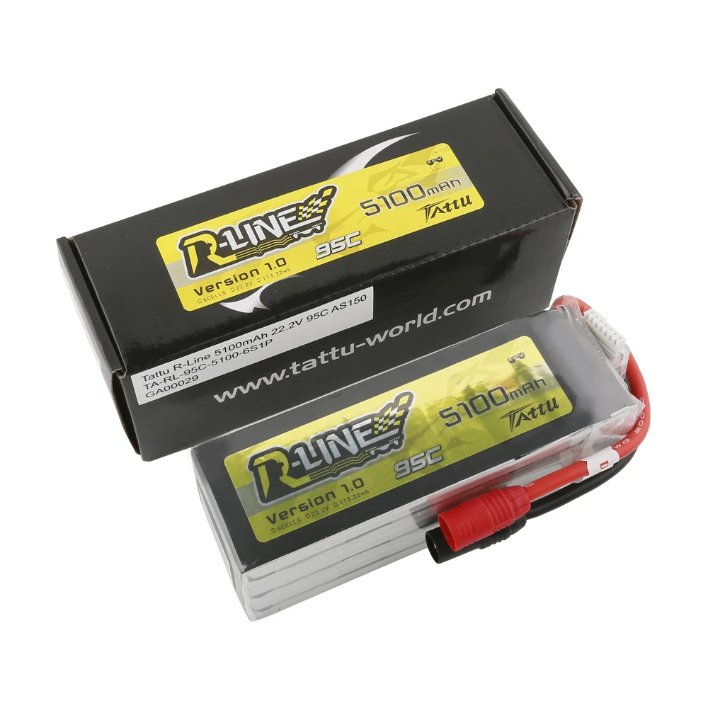 Tattu 5100mAh 6S 95C 22.2V Lipo Battery | AS150 Plug | R-Line 1.0