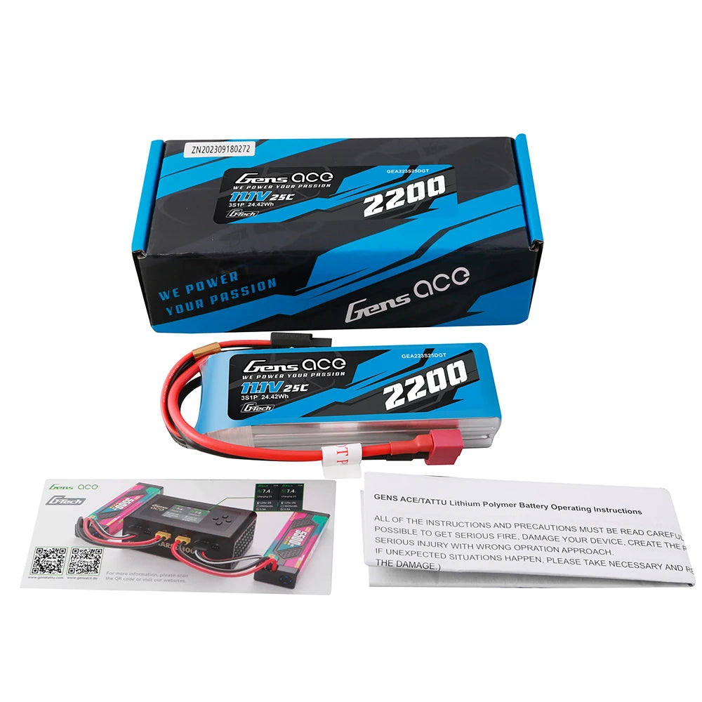 Gens ace 2200mAh 3S 25C 11.1V Lipo Battery | Deans Plug | Air Classic
