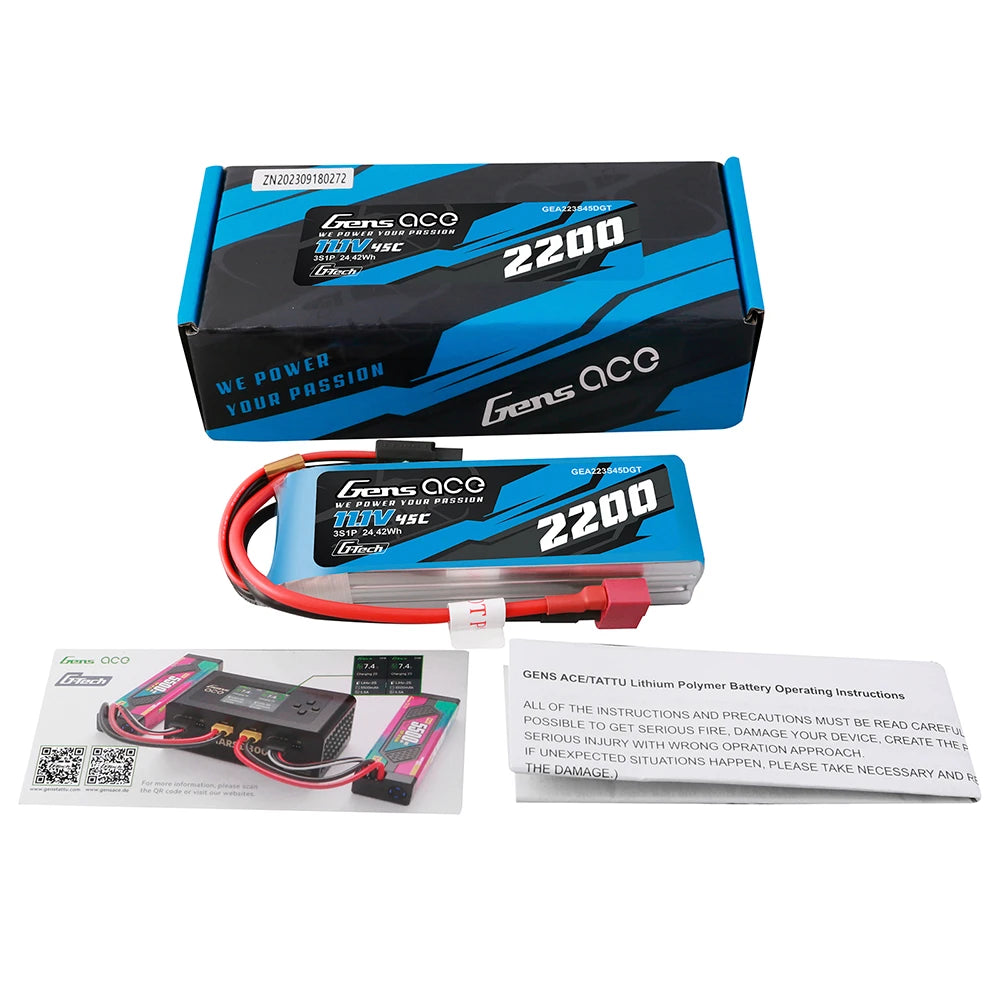 Gens ace 2200mAh 3S 45C 11.1V Lipo Battery | Deans Plug | Air Classic