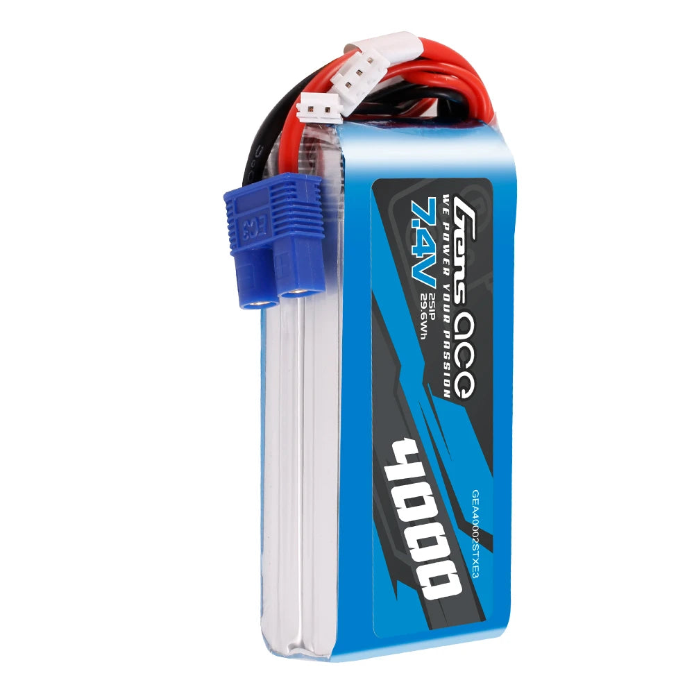 Gens ace 4000mAh 2S 7.4V Lipo Battery | EC3 Plug | TX&RX