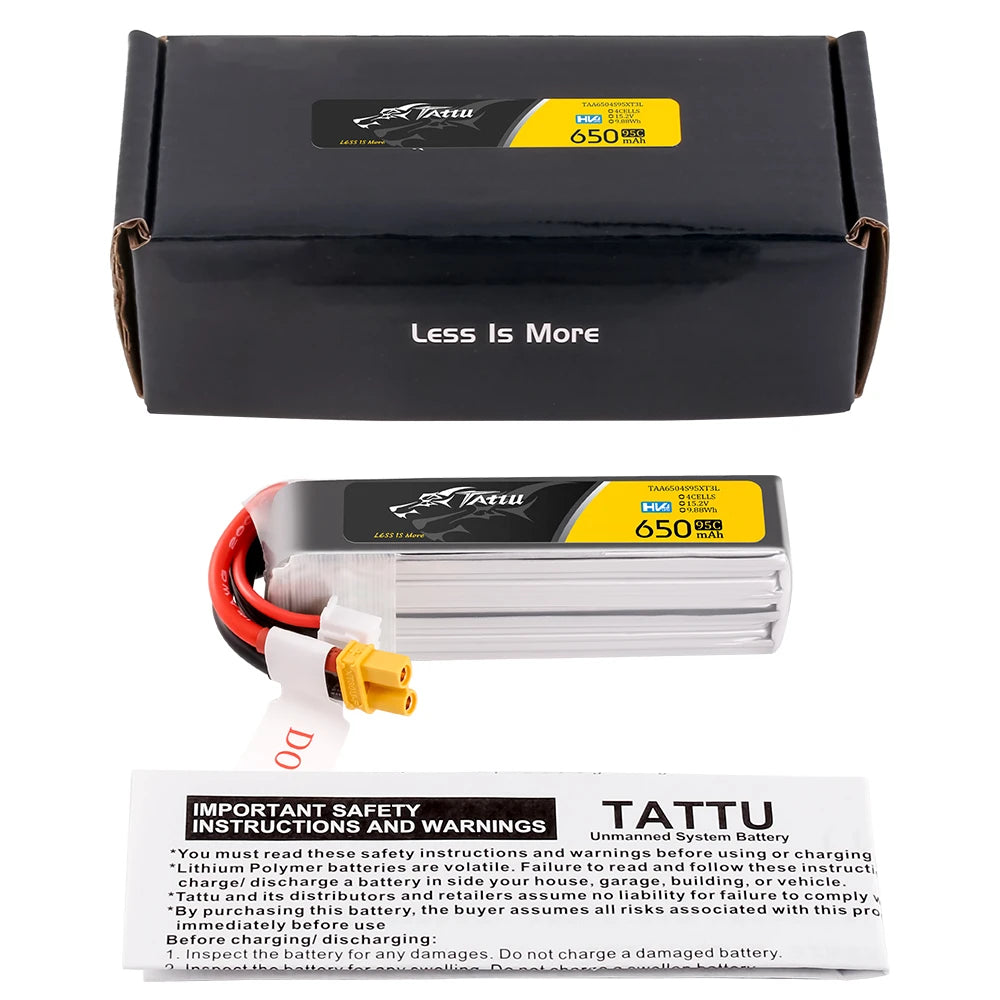 Tattu 650mAh 4S 95C 15.2V(HV) Long Lipo Battery | XT30 Plug | FPV Classic