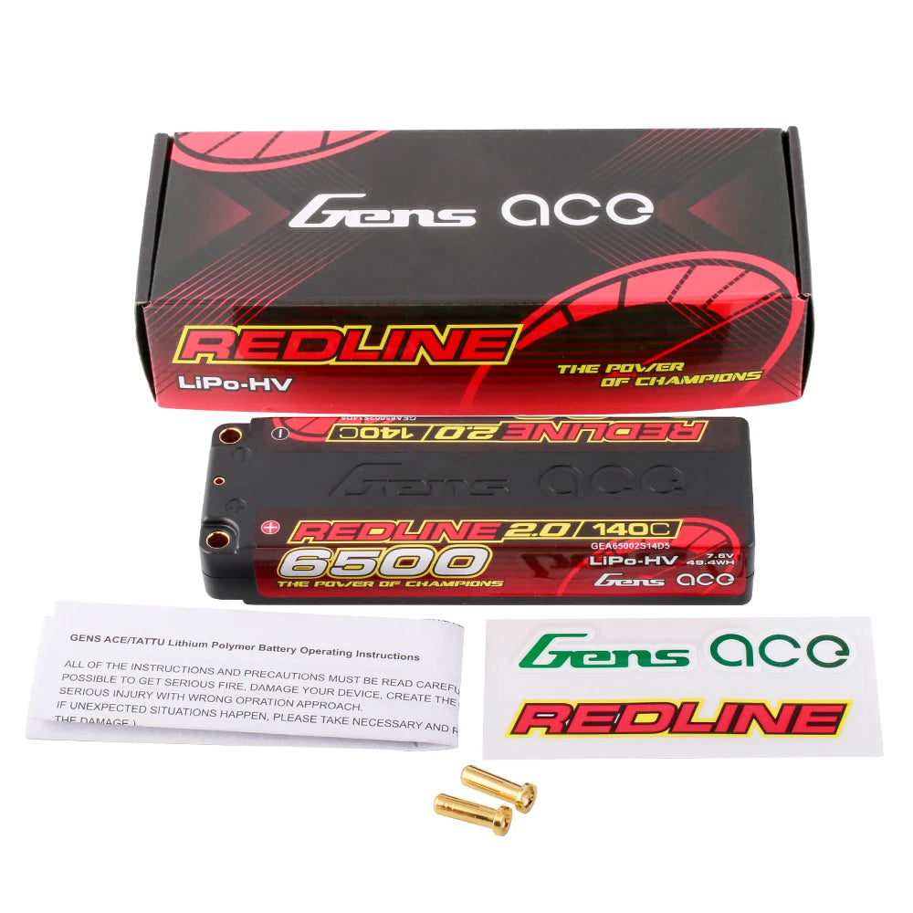 Gens ace 6500mAh 2S 140C 7.6V(HV) Lipo Battery | 5.0mm bullet | Redline 2.0