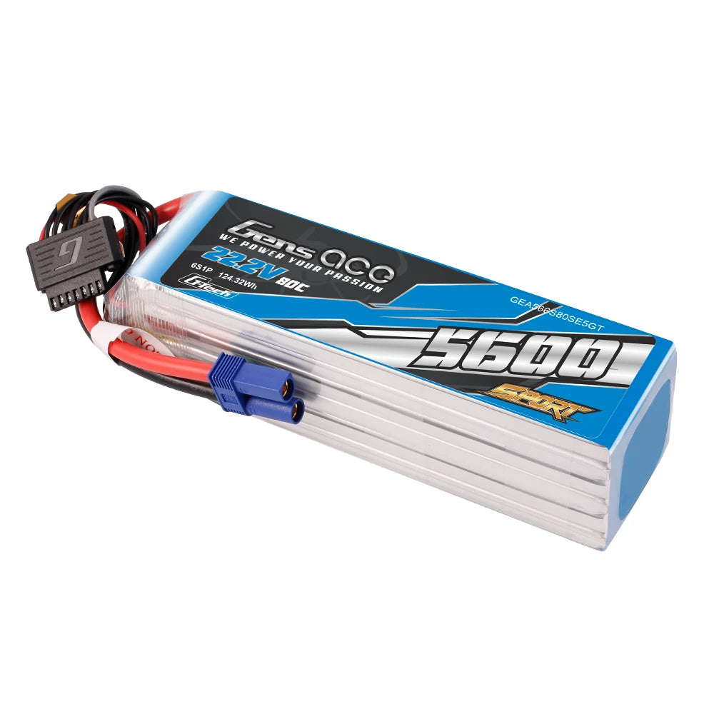 Gens ace 5600mAh 6S 80C 22.2V Lipo Battery | EC5 Plug | Sport
