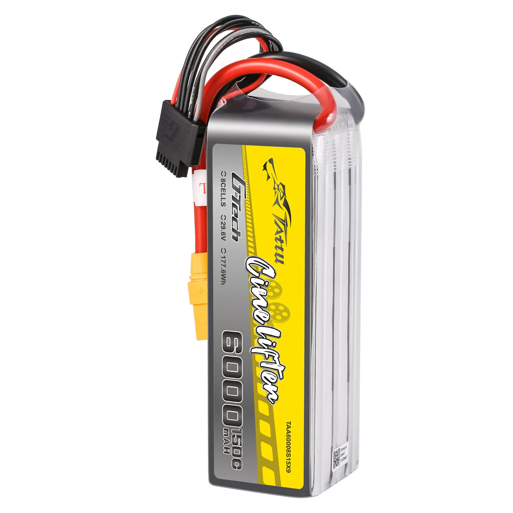 Tattu 6000mAh 8S 150C 29.6V Lipo Battery | XT90-S Plug | Cinelifter