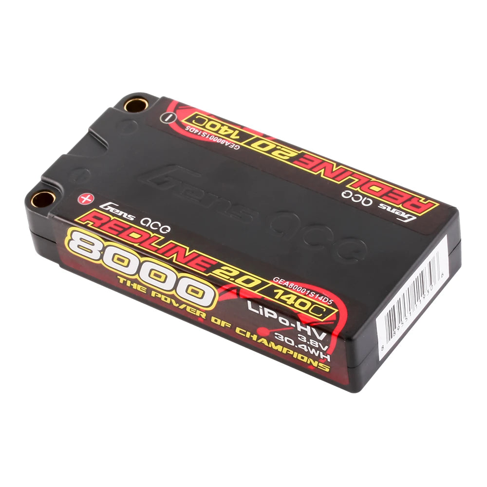 Gens ace 8000mAh 1S 140C 3.8V(HV) Shorty Lipo Battery | 5.0mm bullet | Redline 2.0