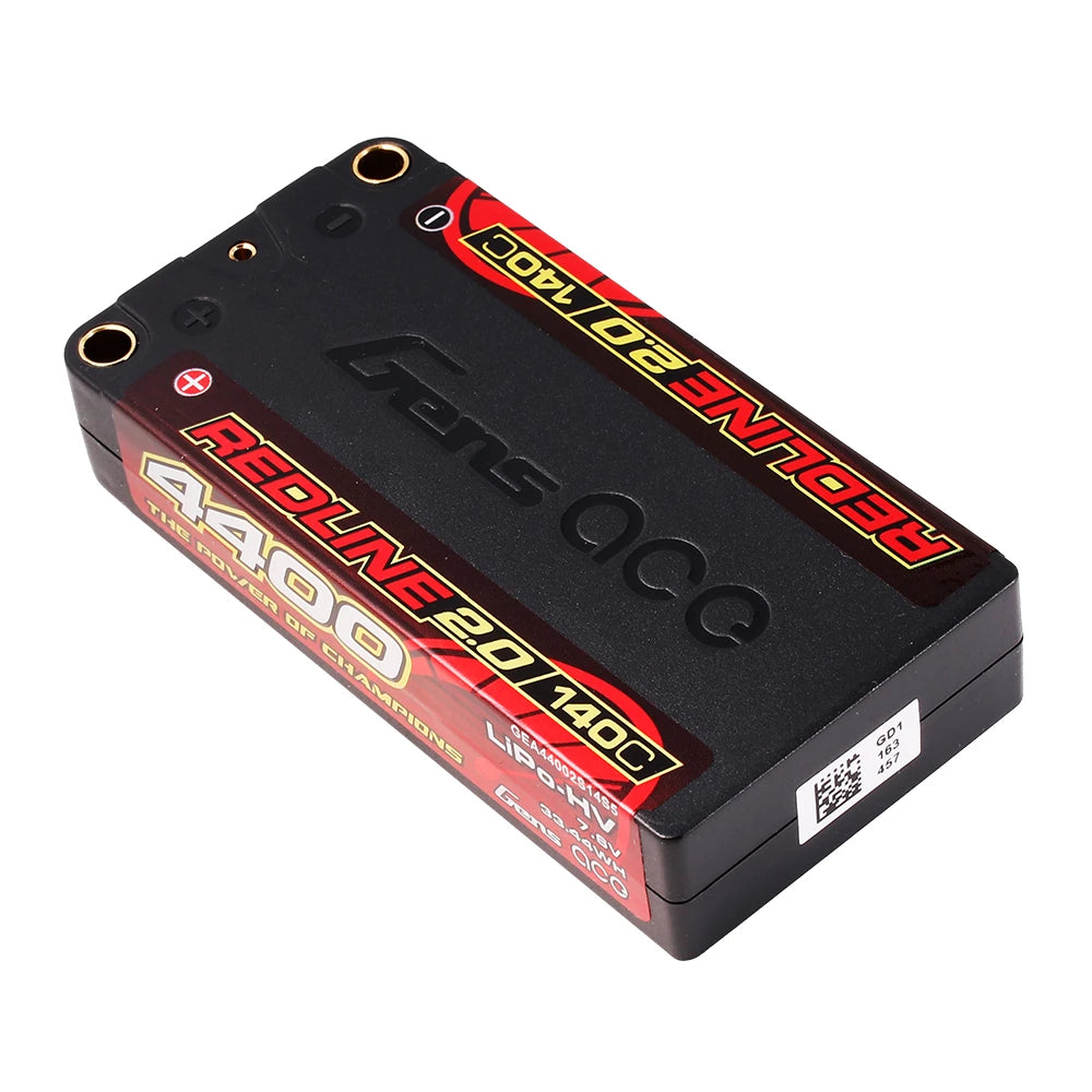 Gens ace 4400mAh 2S 140C 7.6V(HV) Shorty Lipo Battery | 5.0mm bullet | Redline 2.0