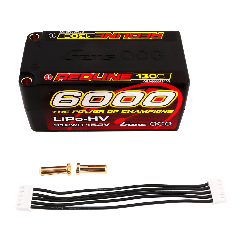 Gens ace 6000mAh 4S 130C 15.2V(HV) Lipo Battery | 5.0mm bullet | Redline 1.0