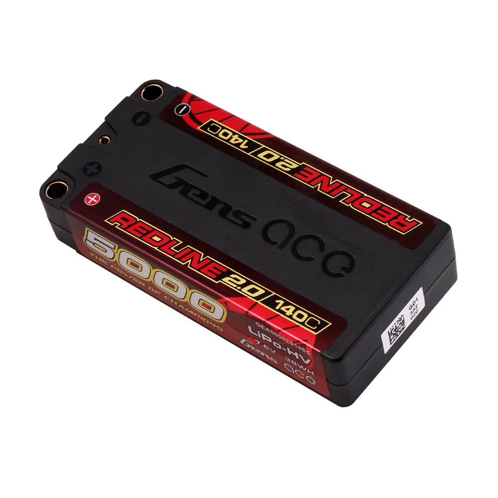 Gens ace 5000mAh 2S 140C 7.6V(HV) Shorty Lipo Battery | 5.0mm bullet | Redline 2.0
