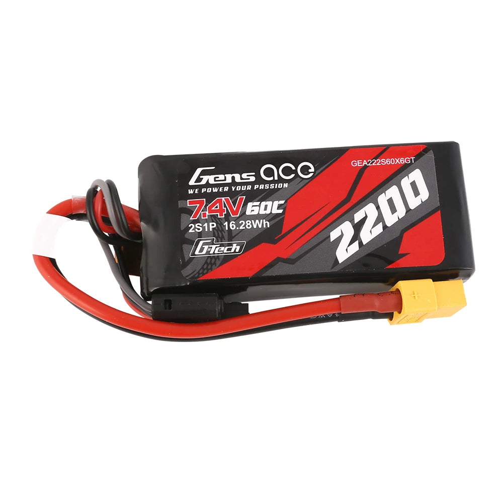 Gens ace 2200mAh 2S 60C 7.4V Lipo Battery | XT60 Plug | Car Classic