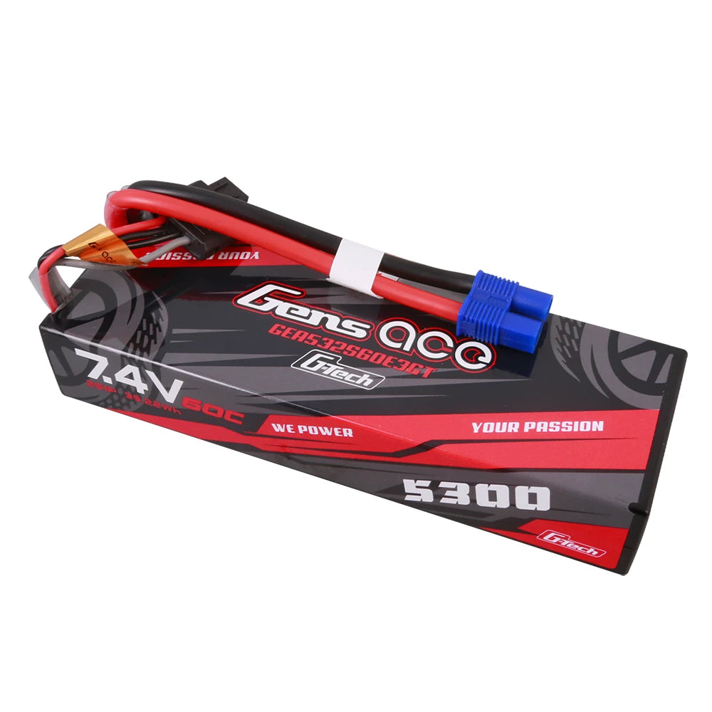 Gens ace 5300mAh 2S 60C 7.4V Lipo Battery | Hardcase | EC3 Plug | Car Classic