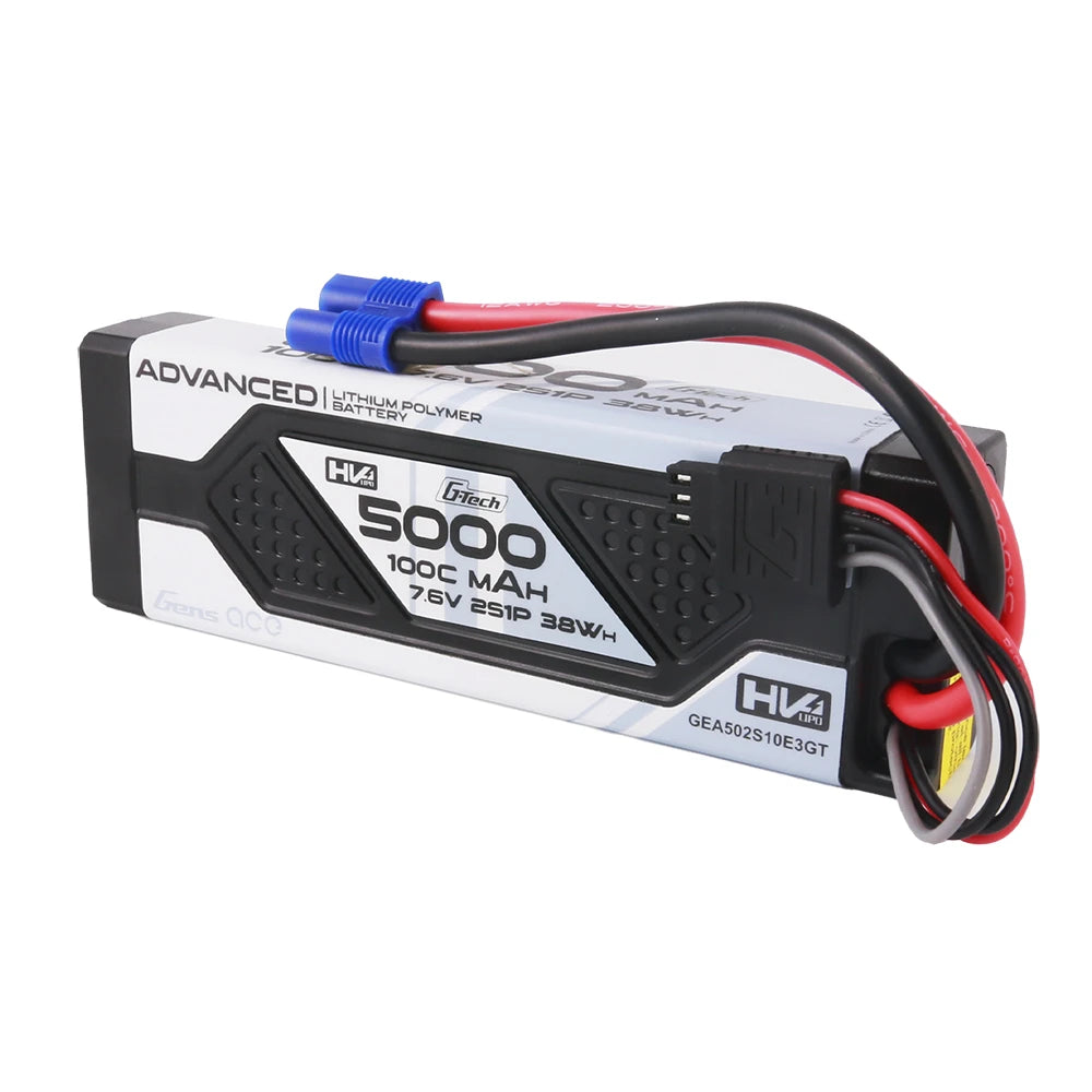 Gens ace 5000mAh 2S 100C 7.6V(HV) Lipo Battery | Hardcase | EC3 Plug | Advanced