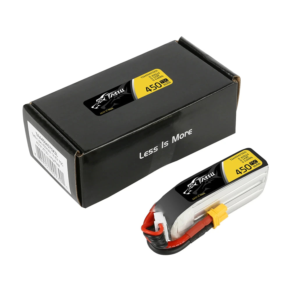 Tattu 450mAh 4S 75C 14.8V Long Lipo Battery | XT30 Plug | FPV Classic