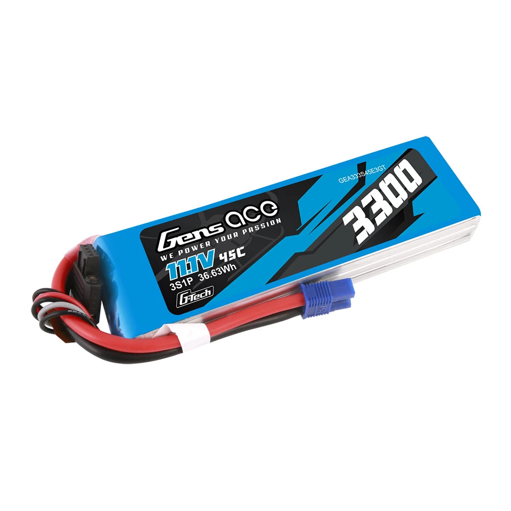 Gens ace 3300mAh 3S 45C 11.1V Lipo Battery | EC3 Plug | Air Classic
