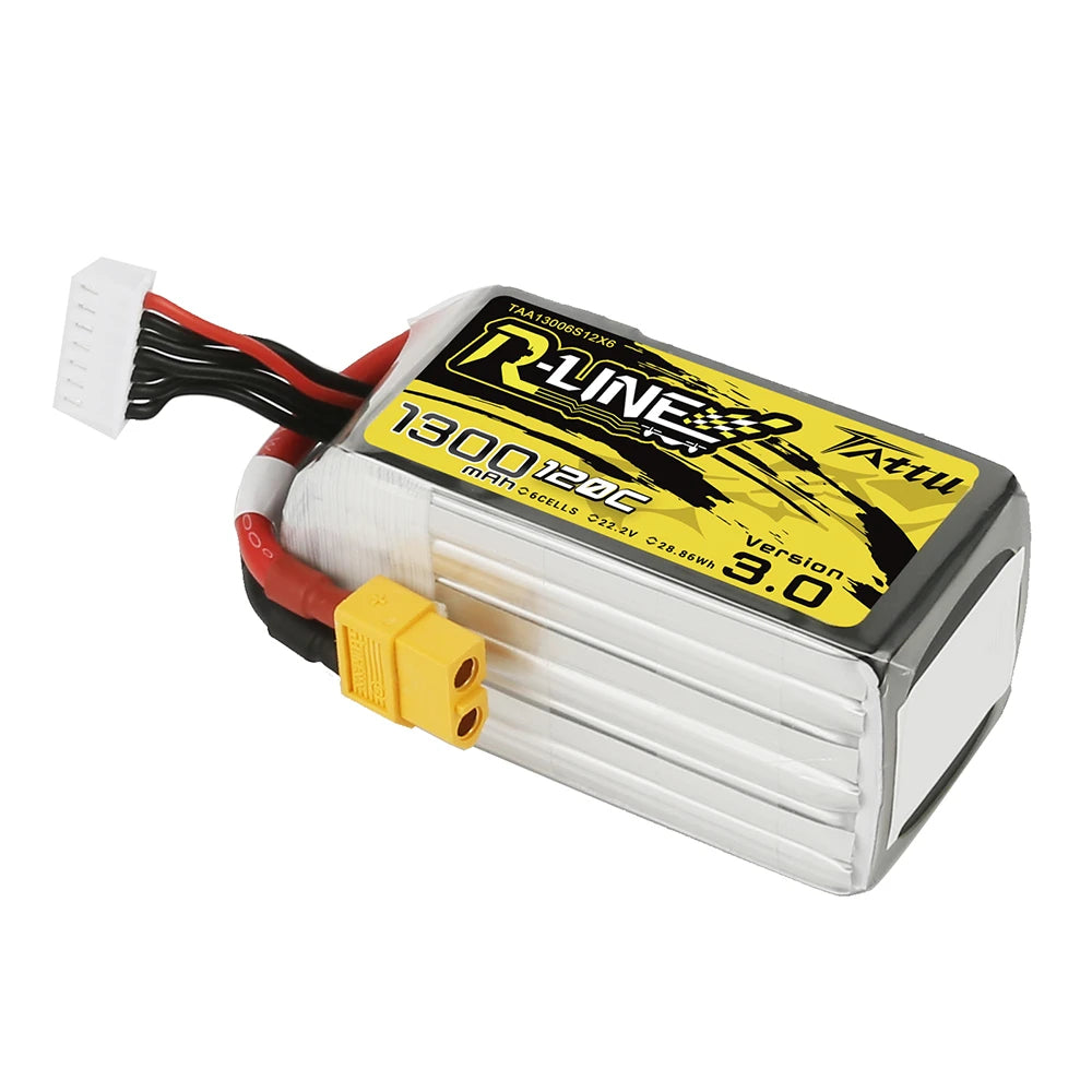 Tattu 1300mAh 6S 120C 22.2V Lipo Battery | XT60 Plug | R-Line 3.0