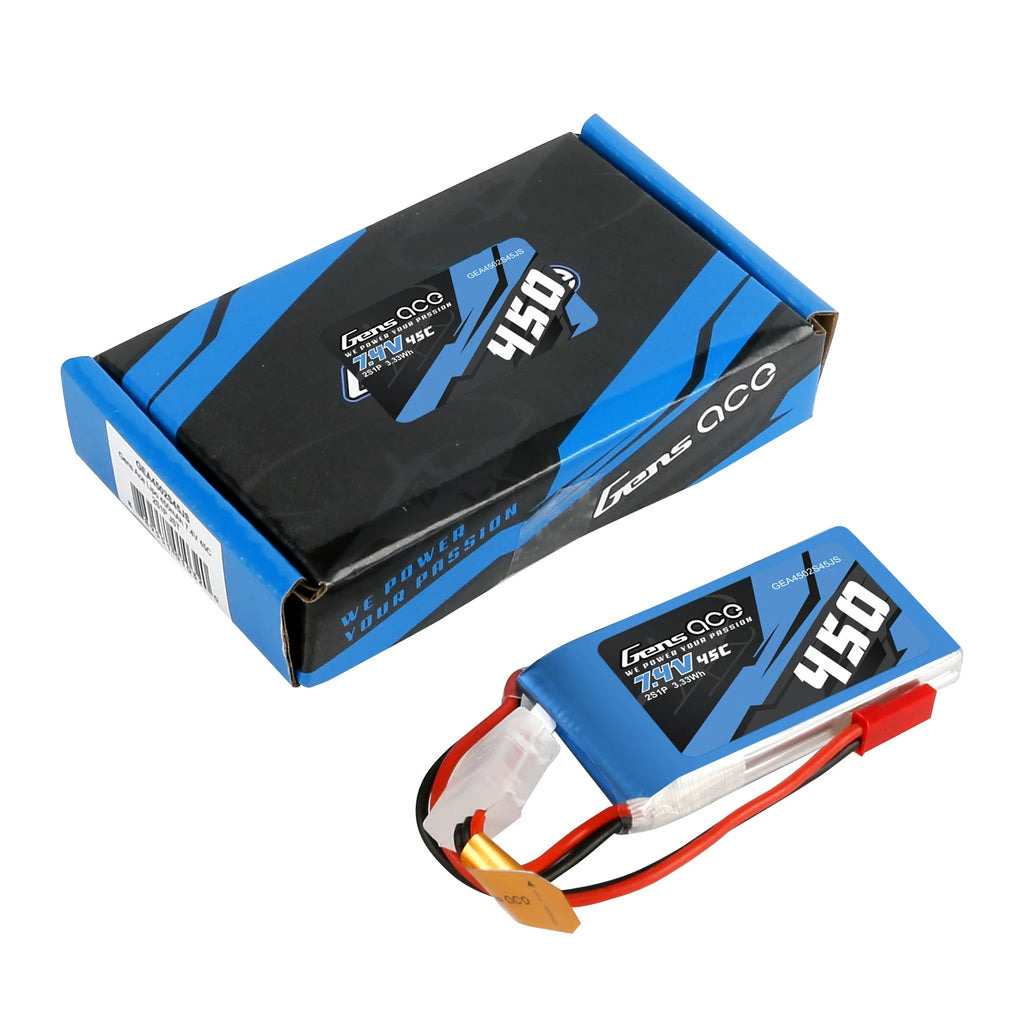 Gens ace 450mAh 2S 45C 7.4V Lipo Battery | JST-SYP Plug | Air Classic (Non-G-Tech)
