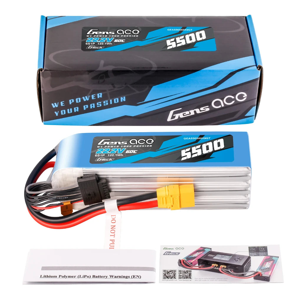 Gens ace 5500mAh 6S 60C 22.2V Lipo Battery | XT90-S Plug | Air Classic