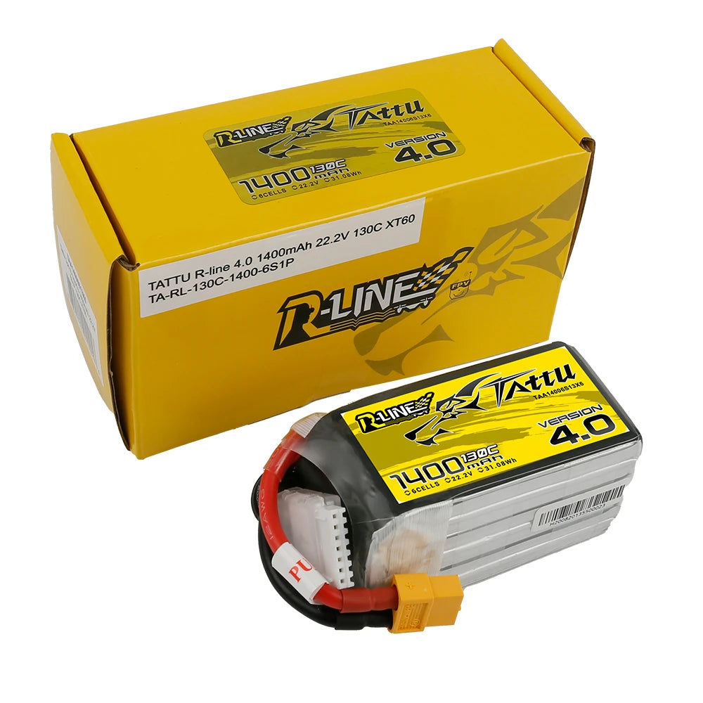 Tattu 1400mAh 6S 130C 22.2V Lipo Battery | XT60 Plug | R-Line 4.0