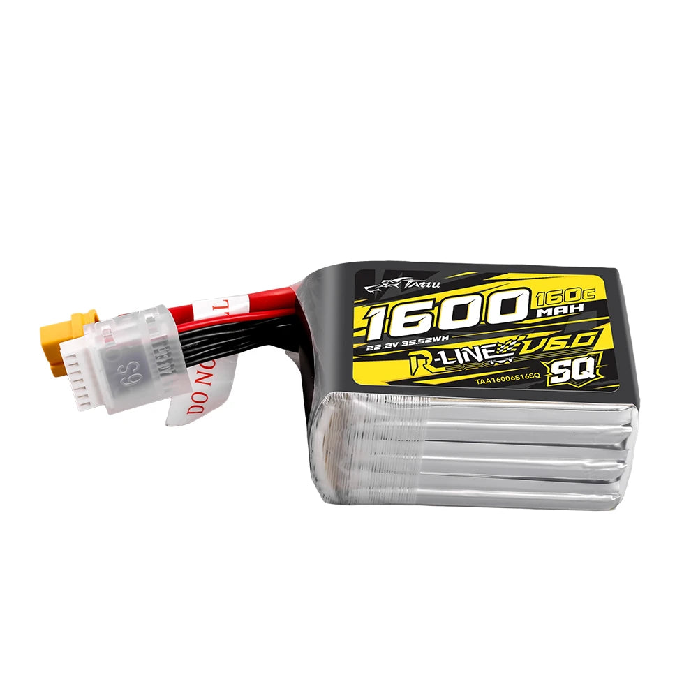 Tattu 1600mAh 6S 160C 22.2V SQ Lipo Battery | XT60 Plug | R-Line 6.0