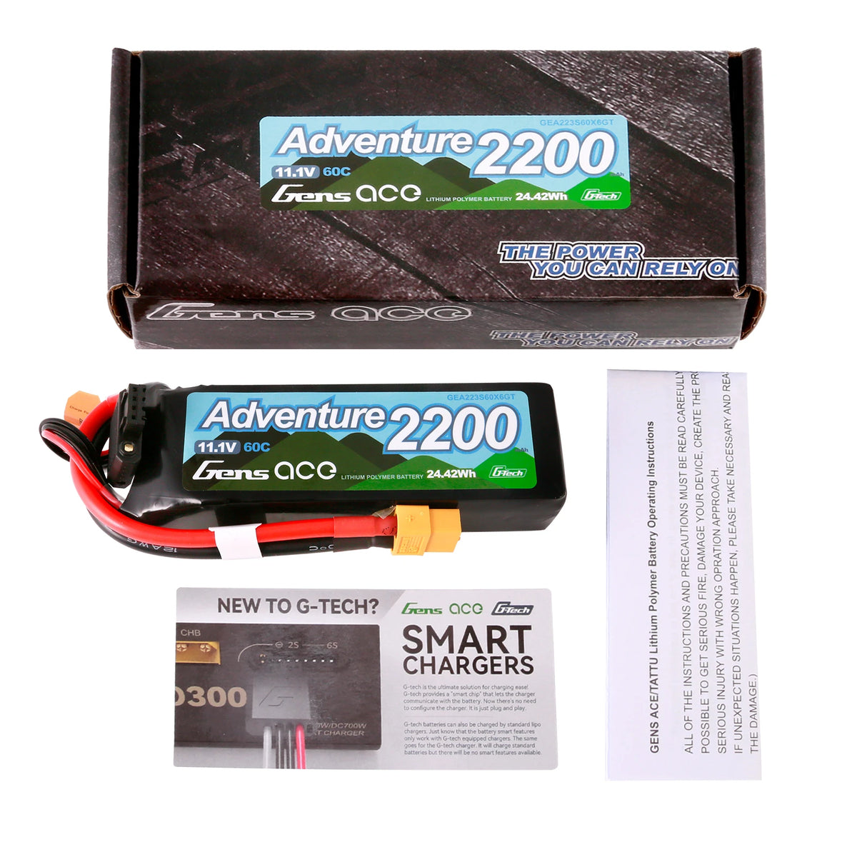 Gens ace 2200mAh 3S 60C 11.1V Lipo Battery | XT60 Plug | Adventure