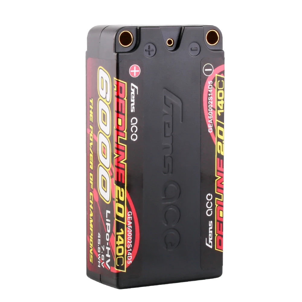 Gens ace 6000mAh 2S 140C 7.6V(HV) Shorty Lipo Battery | 5.0mm bullet | Redline 2.0