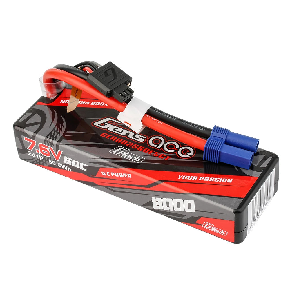 Gens ace 8000mAh 2S 60C 7.6V(HV) Lipo Battery | Hardcase | EC5 Plug | Car Classic