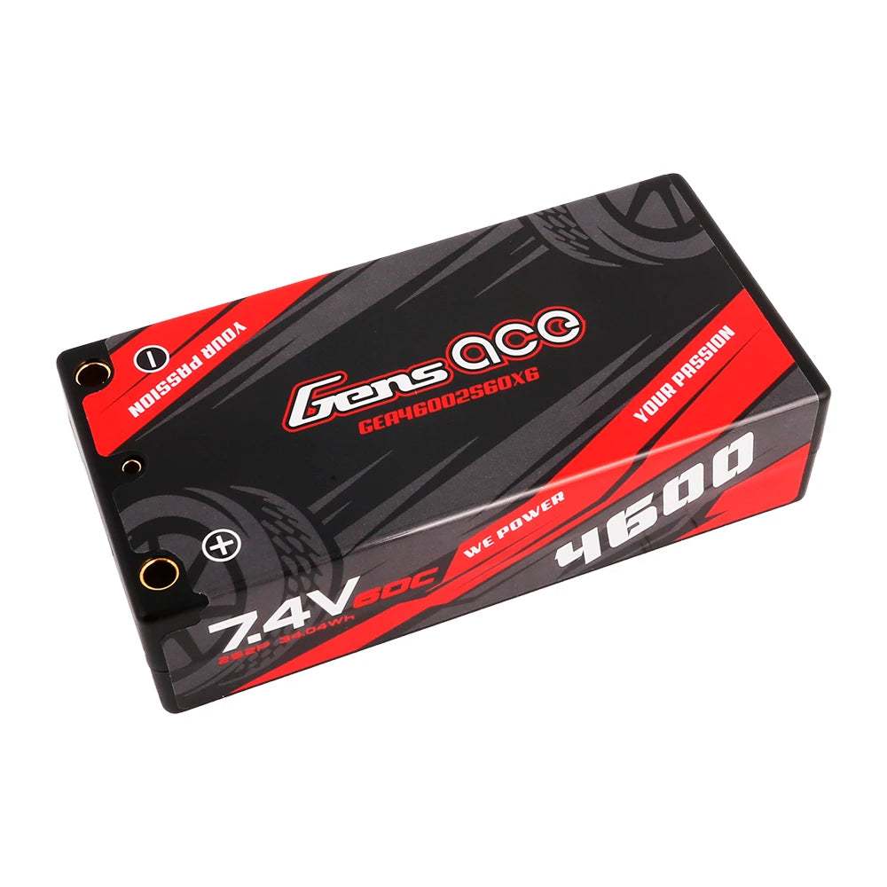 Gens ace 4600mAh 2S 60C 7.4V Shorty Lipo Battery | Hardcase | 4.0mm bullet to XT60 Plug | Car Classic
