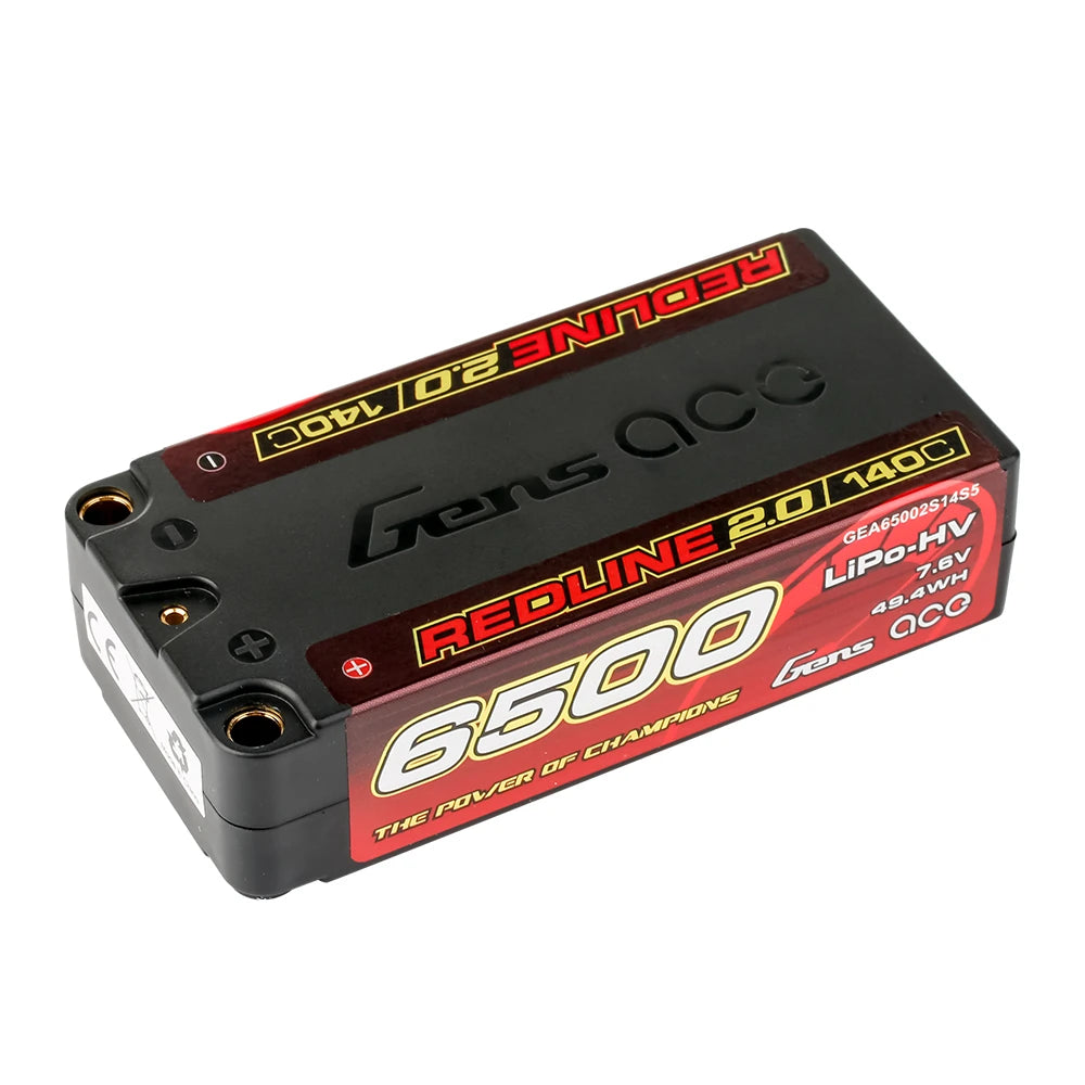 Gens ace 6500mAh 2S 140C 7.6V(HV) Shorty Lipo Battery | 5.0mm bullet | Redline 2.0