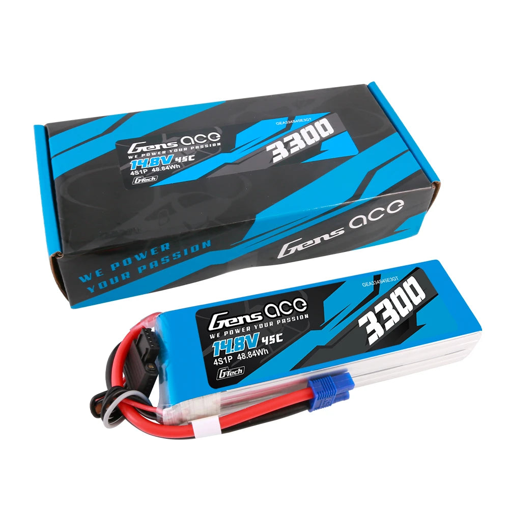 Gens ace 3300mAh 4S 45C 14.8V Lipo Battery | EC3 Plug | Air Classic