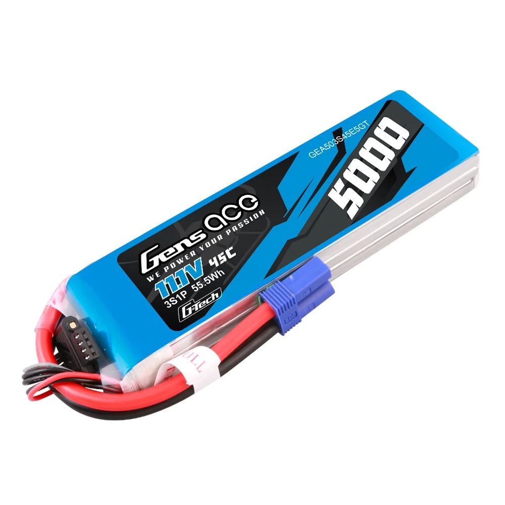Gens ace 5000mAh 3S 45C 11.1V Lipo Battery | EC5 Plug | Air Classic