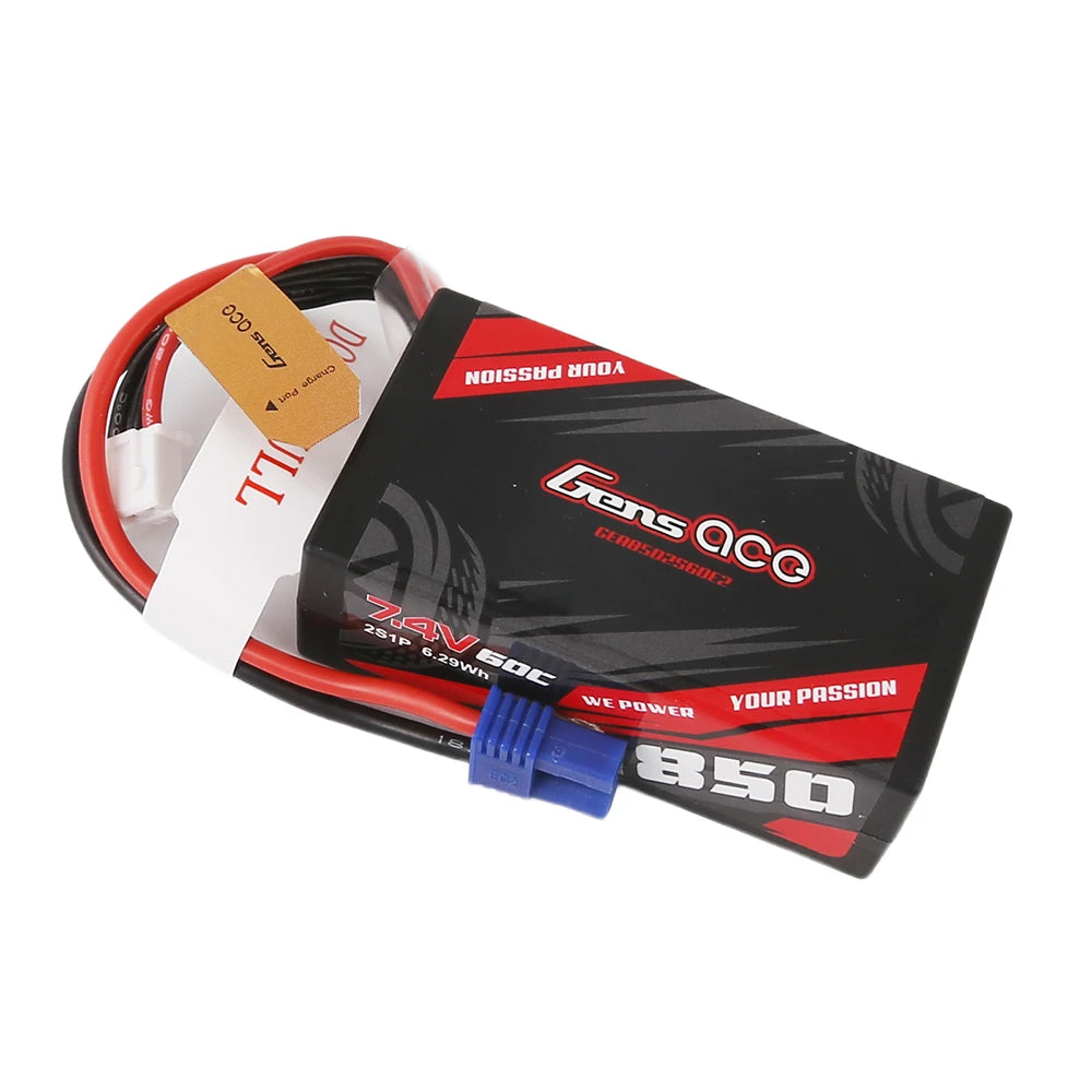 Gens ace 850mAh 2S 60C 7.4V Lipo Battery | EC2 Plug | Car Classic (Non-G-Tech)