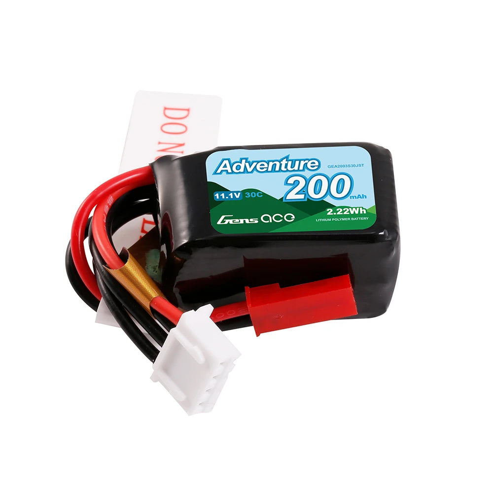Gens ace 200mAh 3S 30C 11.1V Lipo Battery | JST Plug | Adventure (Non-G-Tech)