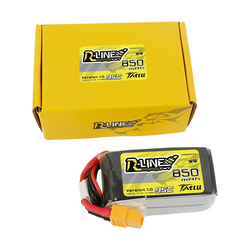 Tattu 850mAh 4S 95C 14.8V Lipo Battery | XT60 Plug | R-Line 1.0