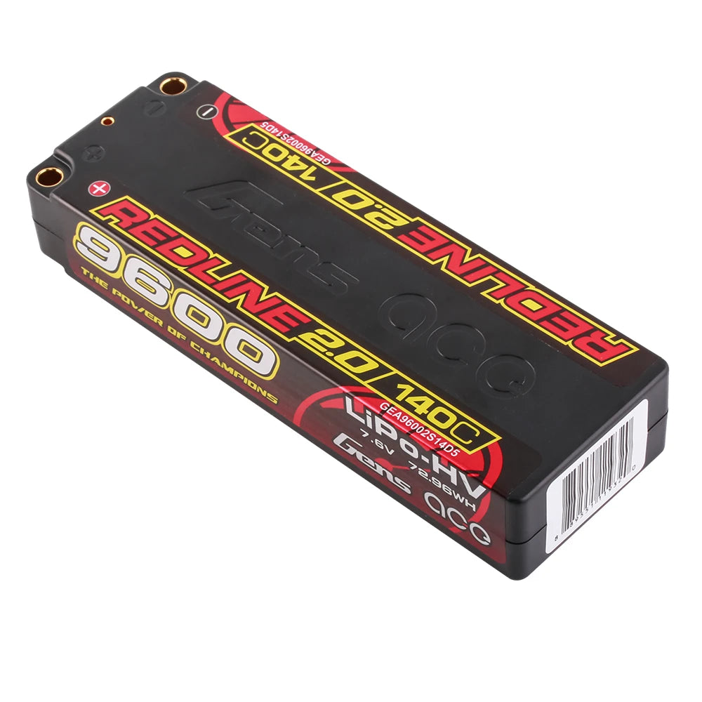 Gens ace 9600mAh 2S 140C 7.6V(HV) Lipo Battery | 5.0mm bullet | Redline 2.0