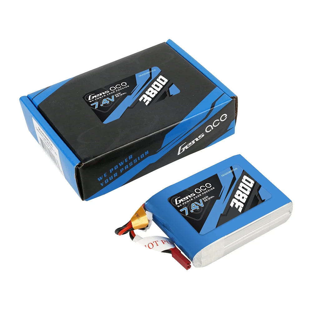 Gens ace 3800mAh 2S 7.4V Lipo Battery | JST-SYP Plug | TX&RX