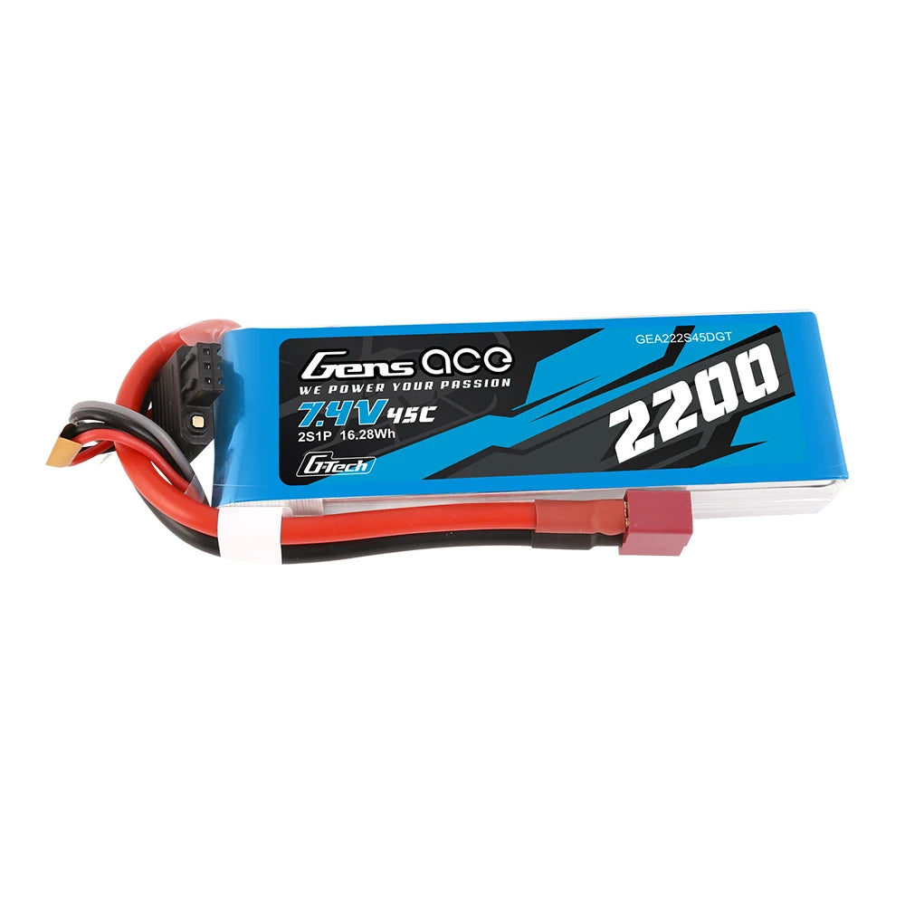 Gens ace 2200mAh 2S 45C 7.4V Lipo Battery | Deans Plug | Air Classic