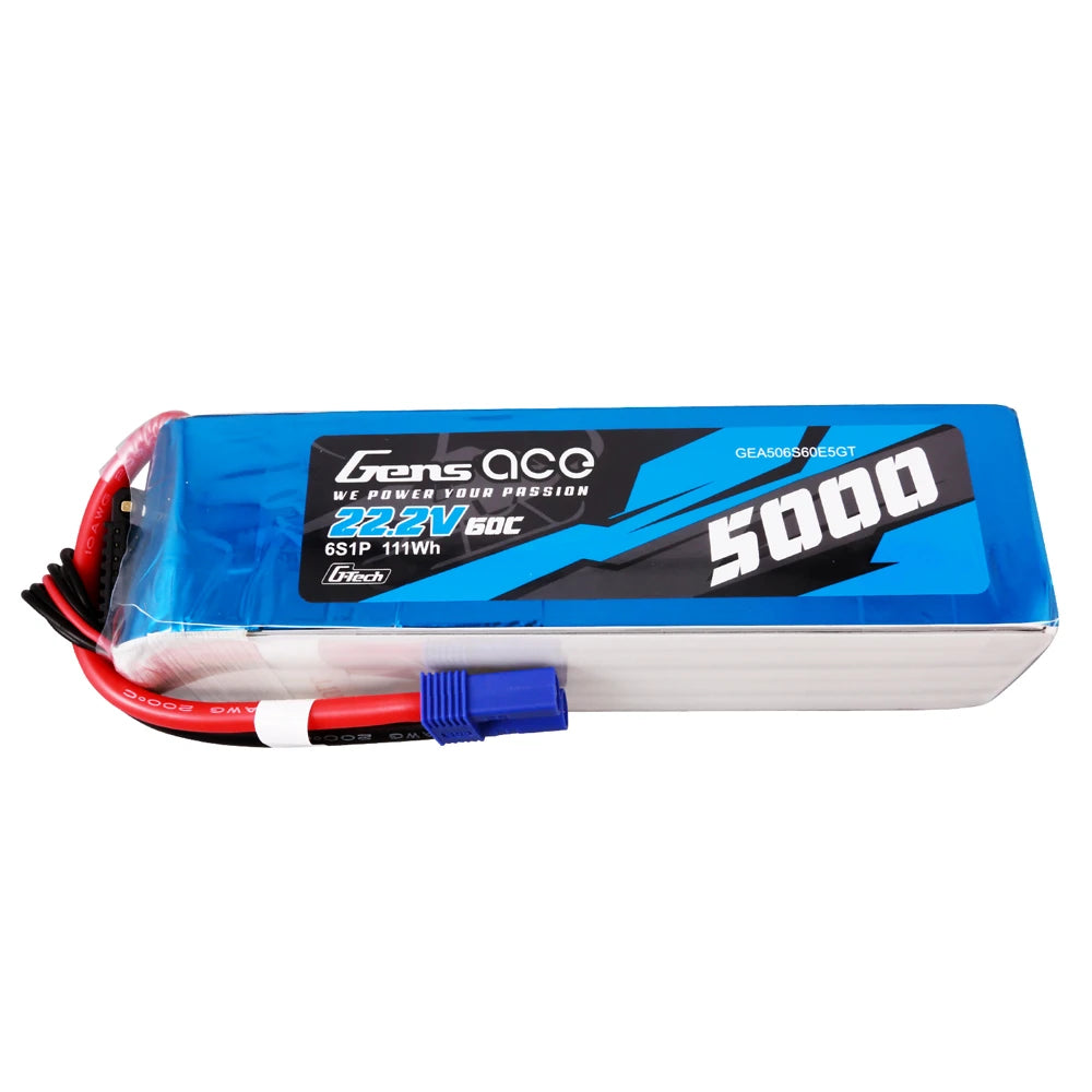 Gens ace 5000mAh 6S 60C 22.2V Lipo Battery | EC5 Plug | Air Classic