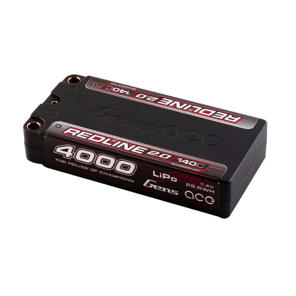 Gens ace 4000mAh 2S 140C 7.4V Shorty Lipo Battery | 5.0mm bullet | Redline 2.0